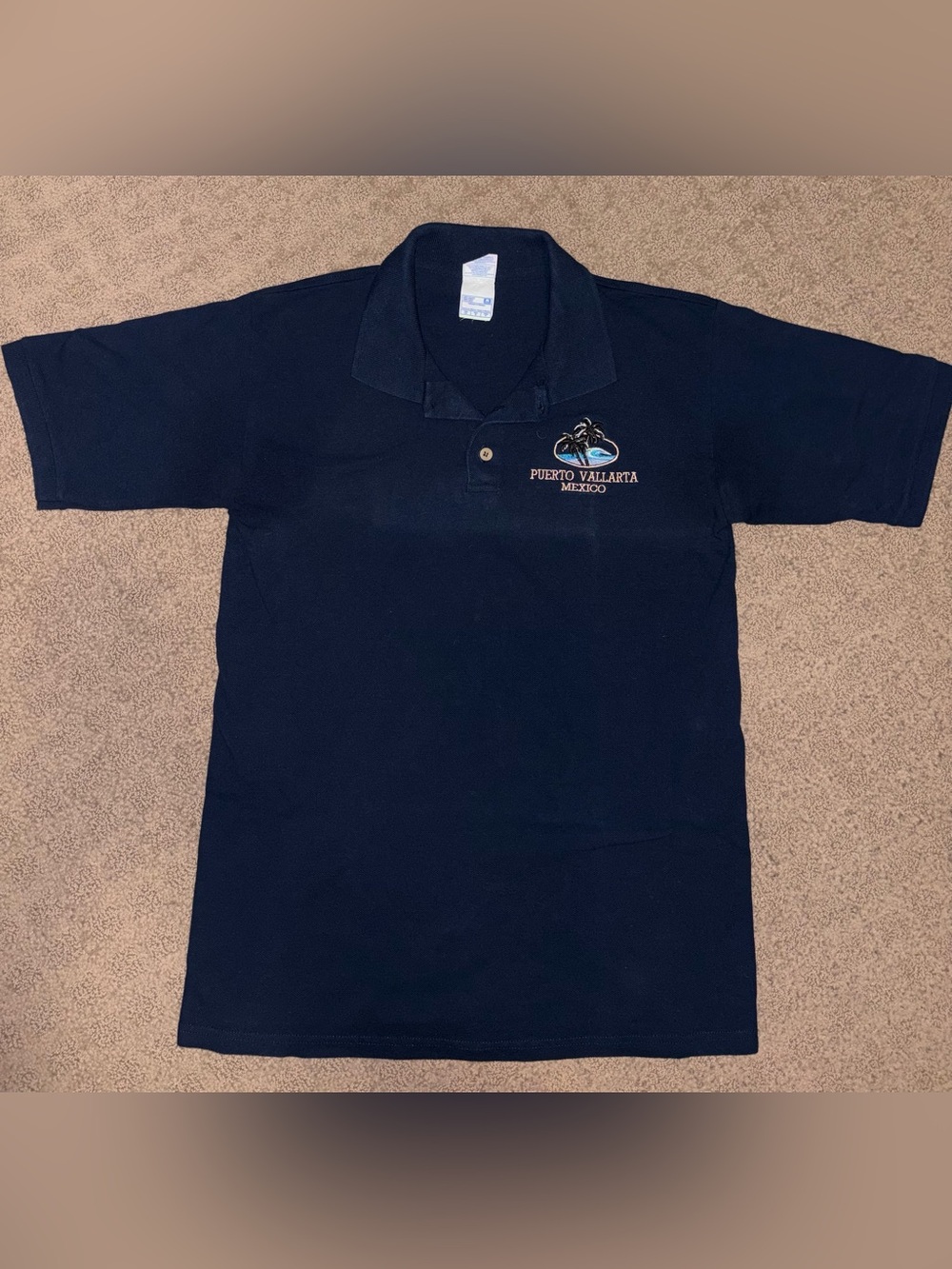 Men’s Size S, Puerto Vallarta Embroidery Mexico,Navy Polo Shirt Souvenir Tourism